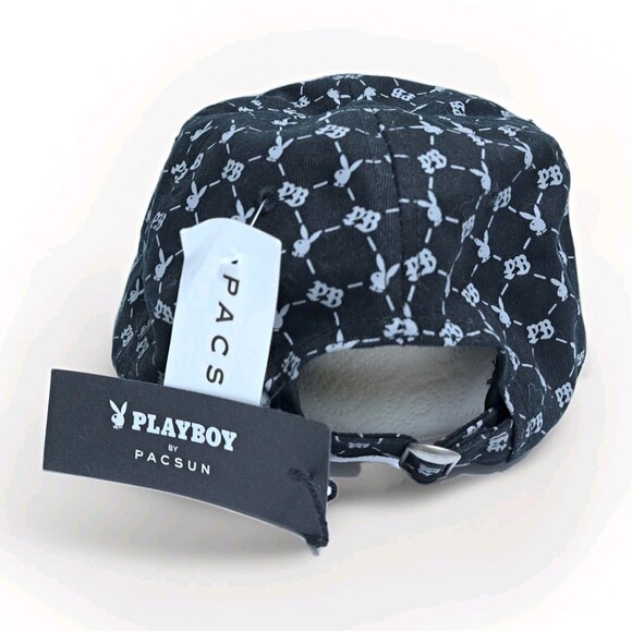 Playboy PacSun Strapback Hat Black Gray Cap All Over Print Logo StrapBack - Picture 3 of 6